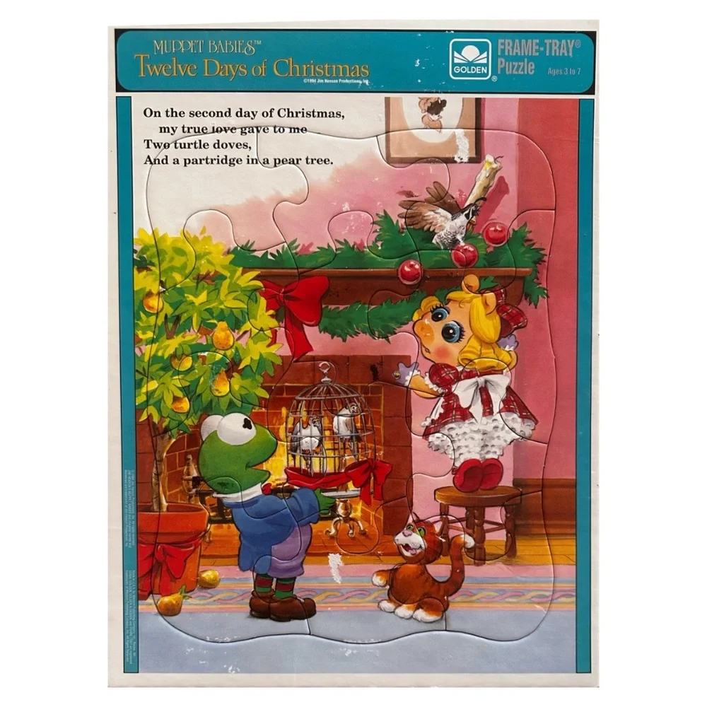 Vintage 1994 Muppet Babies 12 Days of Christmas Puzzle Tray (set of 8)